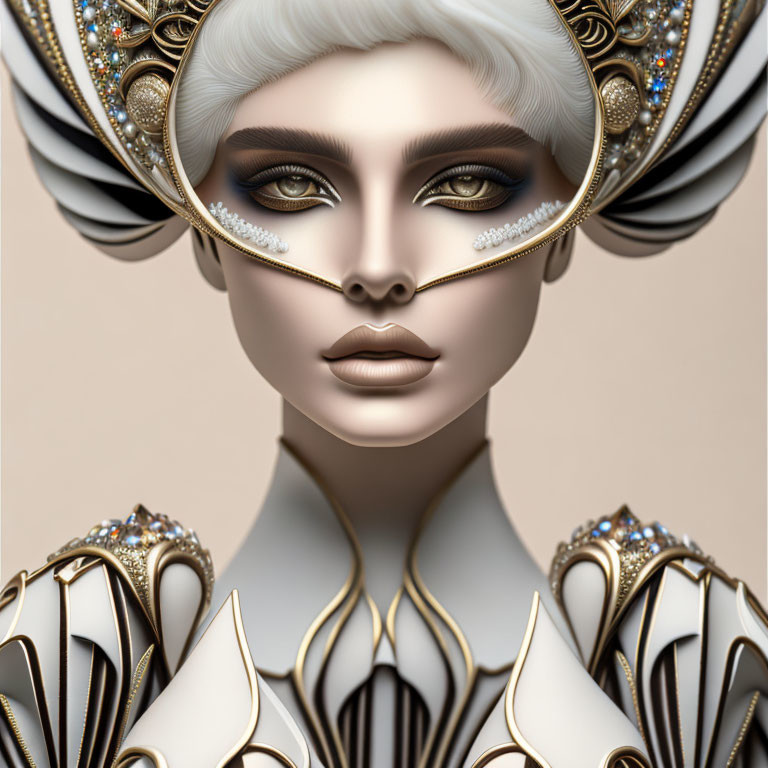 Digital art portrait of a woman with ornate headdress and intricate details