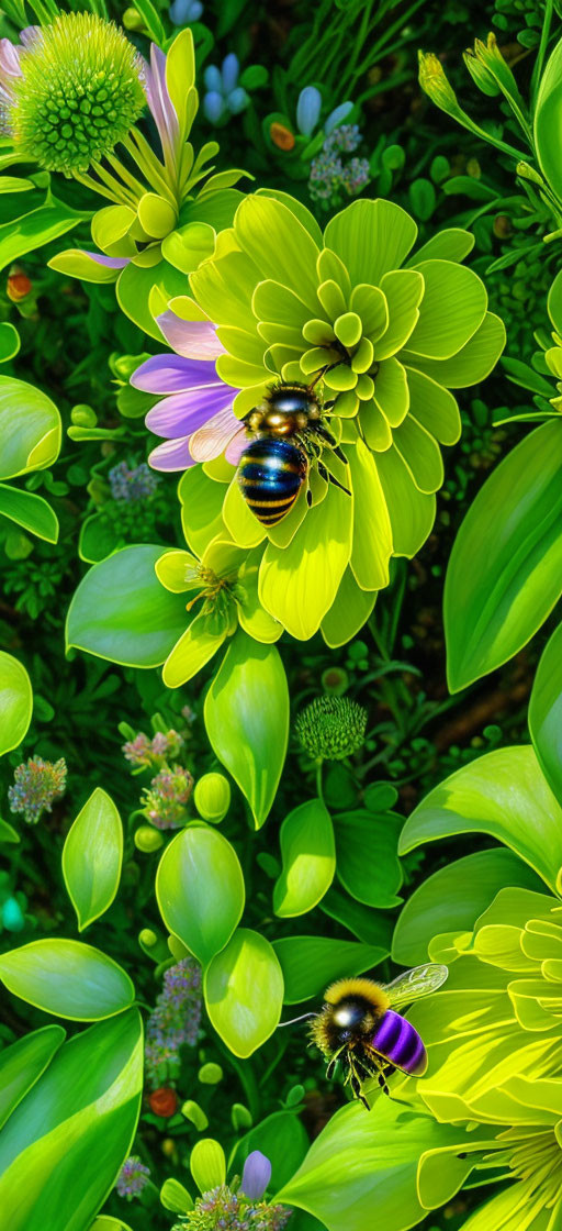 Vibrant bumblebee in colorful floral setting