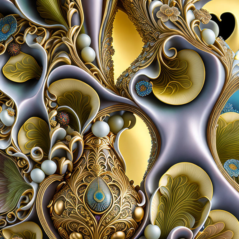 Intricate golden fractal design with baroque aesthetic