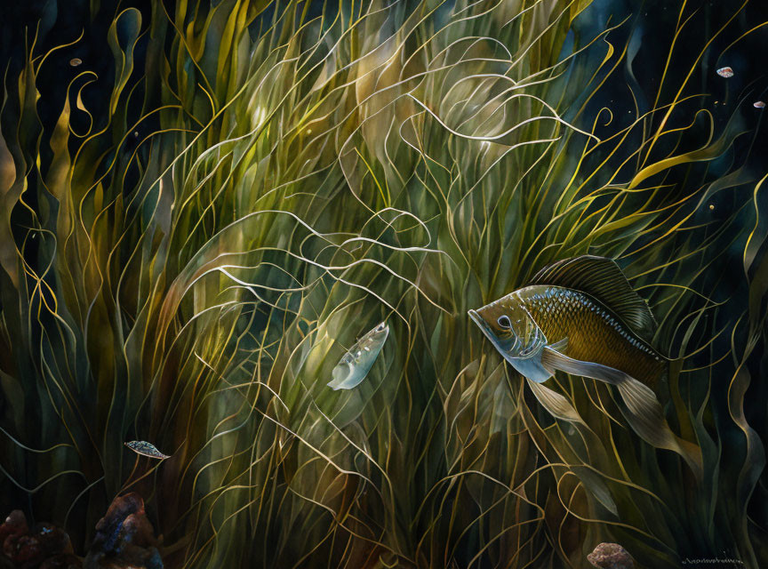 Tranquil underwater scene with fish and aquatic plants