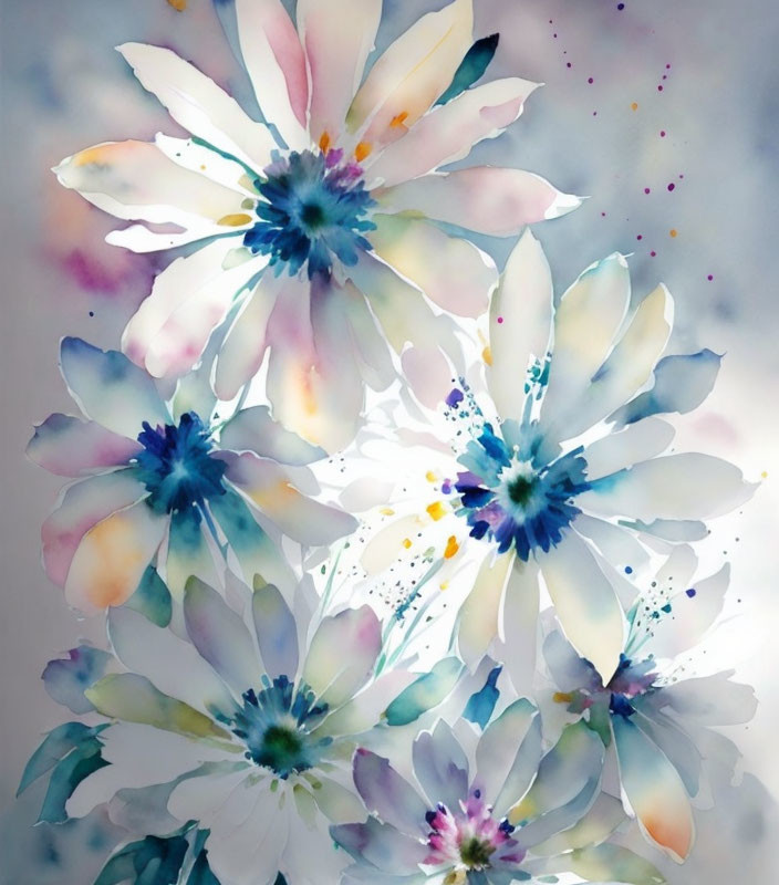 Delicate Watercolor Painting of Translucent Flowers in Soft Hues