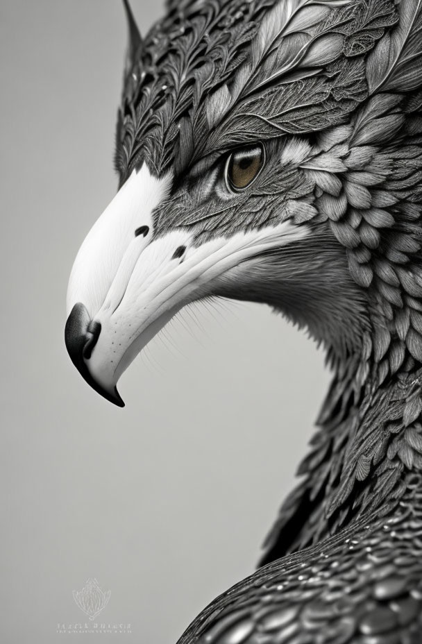 Detailed Black and White Eagle Close-Up with Artistic Feathers