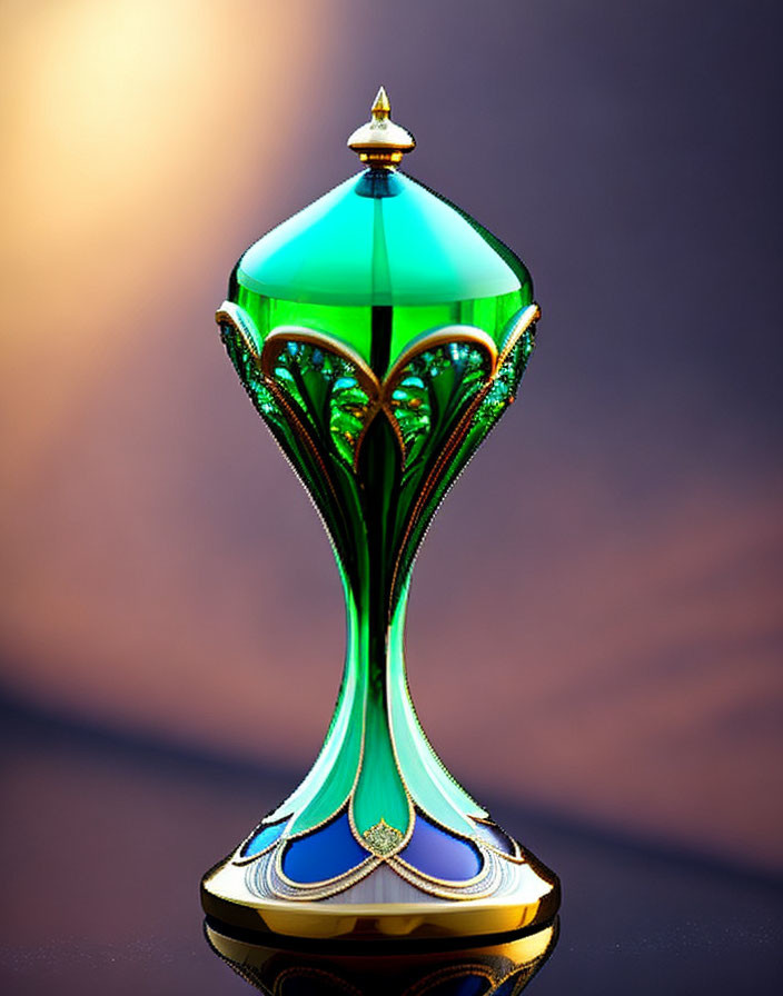 Green and Gold Ornamental Bottle with Intricate Pattern