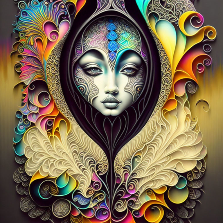 Vibrant digital artwork of woman with ornate headdress