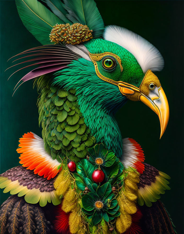 Colorful bird illustration with yellow beak and green eye