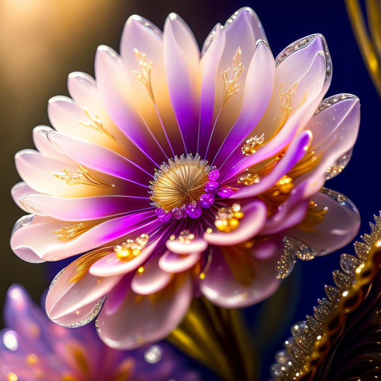 Detailed Digital Flower with Purple and White Petals on Dark Background