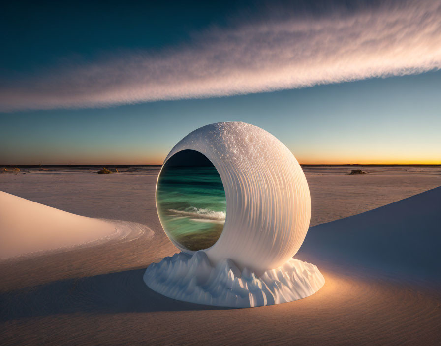 Desert Oasis Reflected in Shell Structure at Twilight