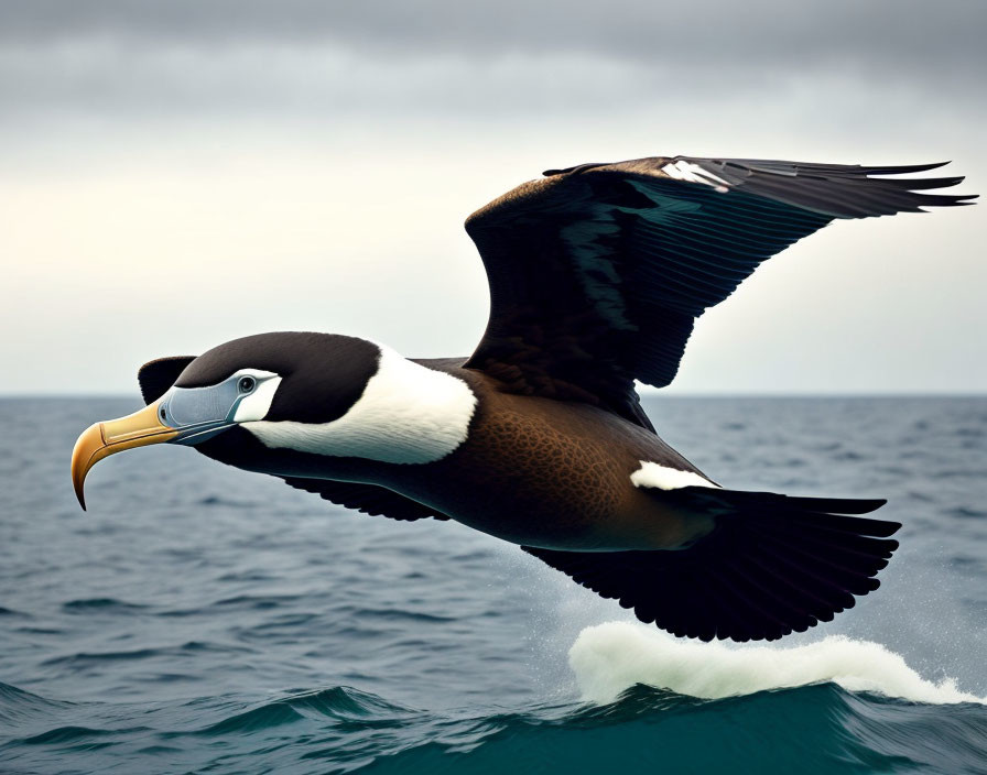 Magnificent frigatebird displaying black and white plumage and hooked beak