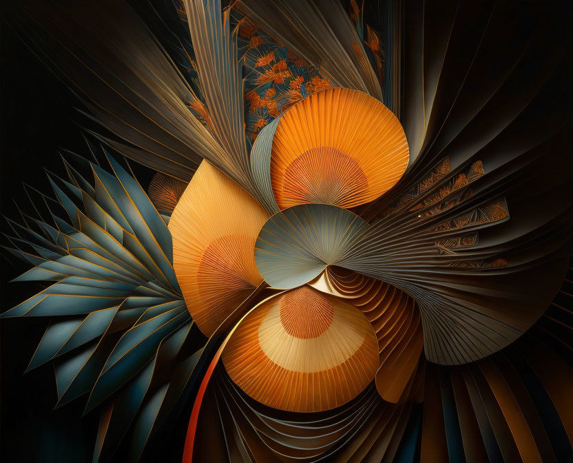 Symmetrical paper folding art in warm orange, gold, and brown palette