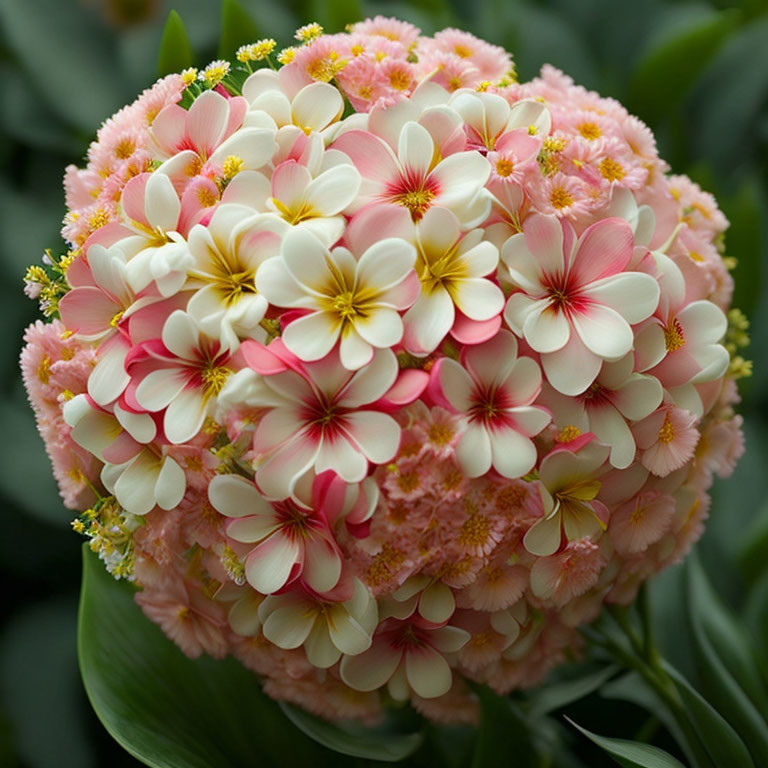 Pink and White Flower Bouquet with Green Leaves