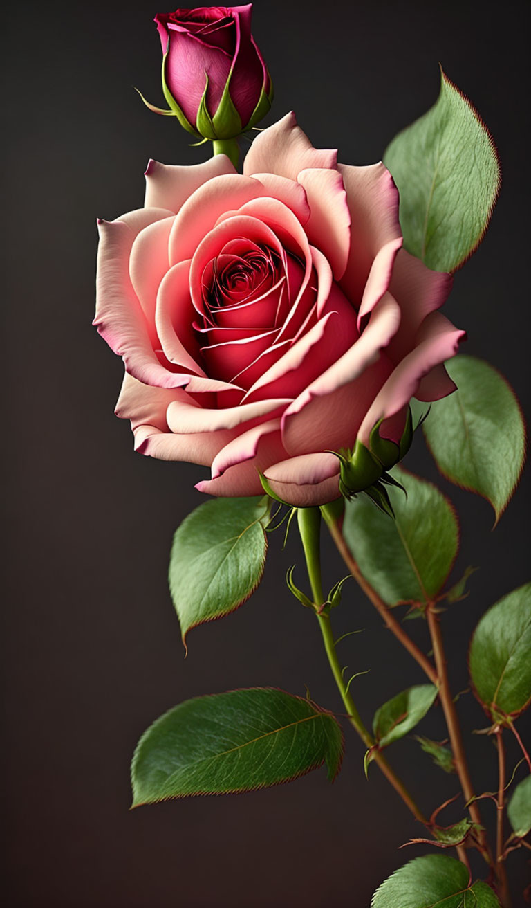 Vibrant two-toned rose with pink to red petals on dark background