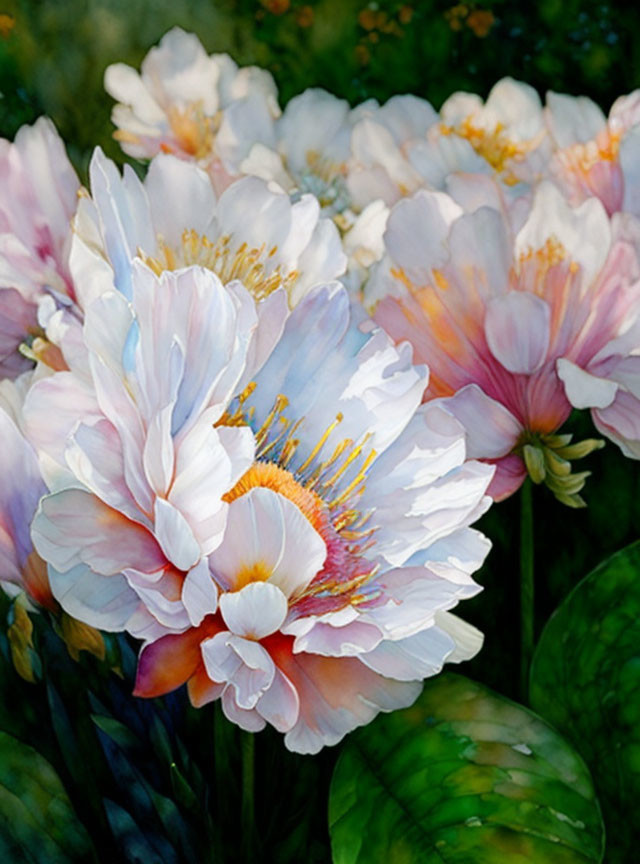 Cluster of Blooming Peonies with Pink and White Petals in Close-up Shot