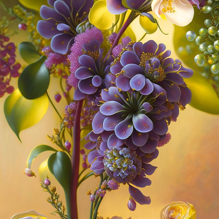 Lush Purple and Yellow Flowers with Dreamlike Lighting