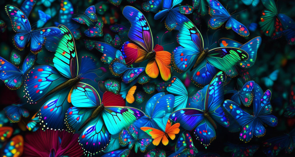 Colorful Butterflies Fluttering in Dark Tropical Setting