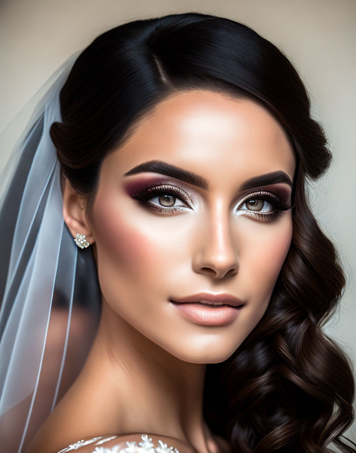 Flawless bridal makeup with bold lashes and soft pink lips