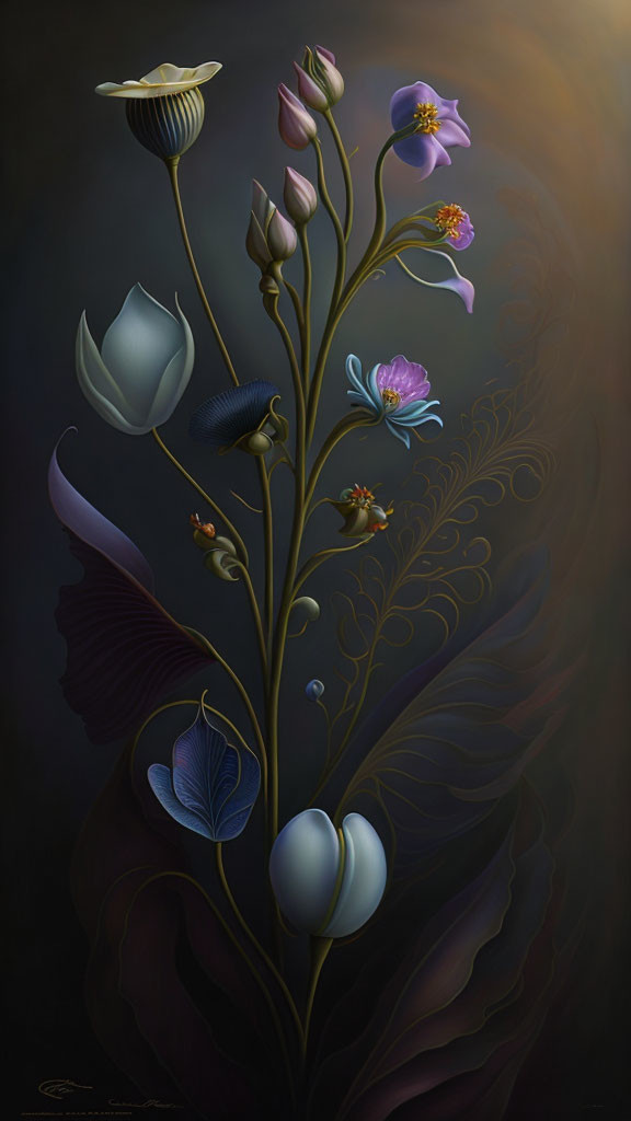 Dark and luminous surreal floral art portrayal