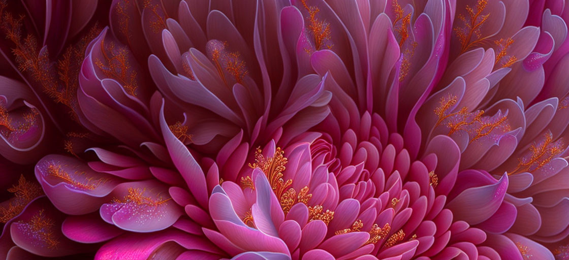 Vibrant pink and purple fractal design resembling blooming flower petals