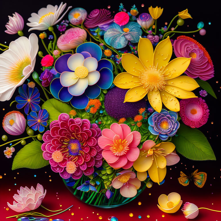 Colorful Stylized Flower Artwork on Dark Background