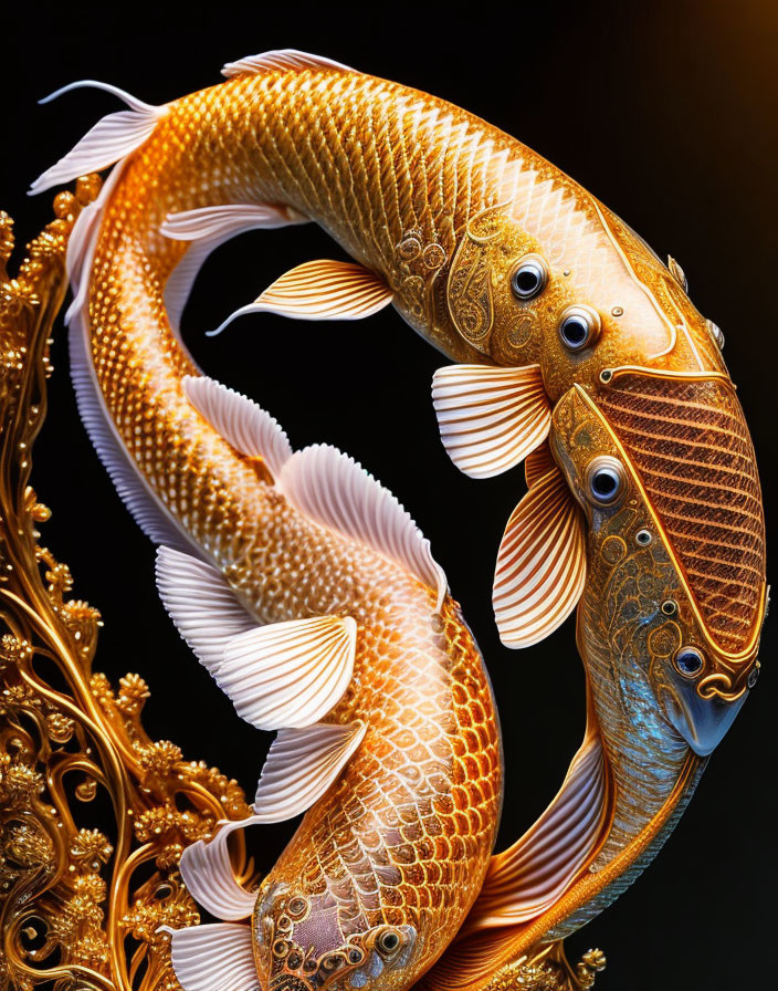 Golden Koi Fish Sculpture with Delicate Fins and Intricate Patterns