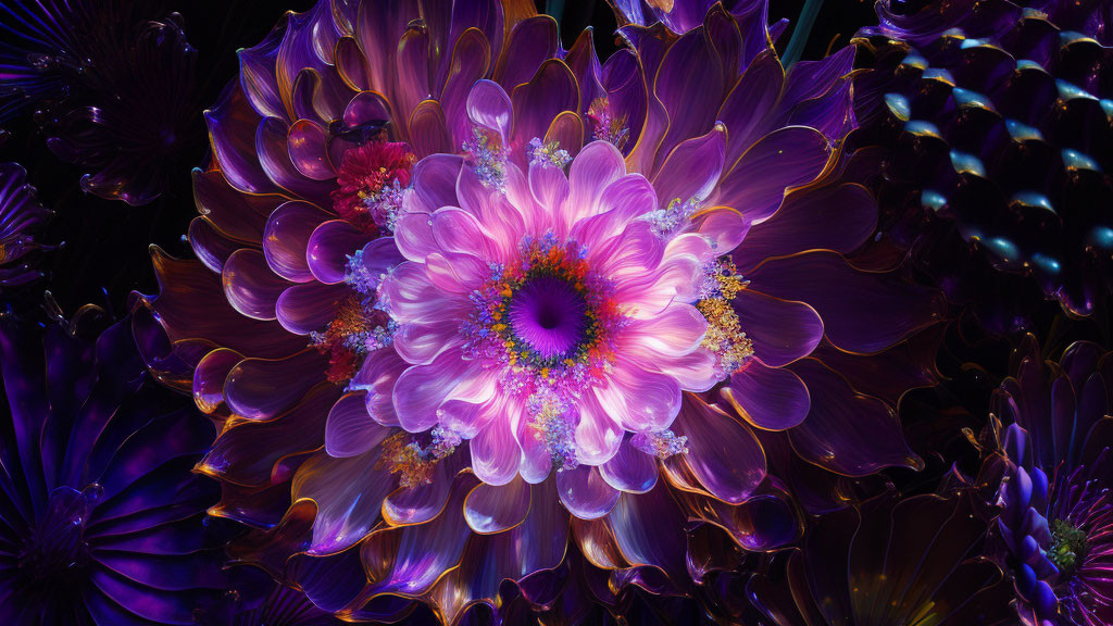 Vivid Purple Flower Digital Art with Neon Highlights