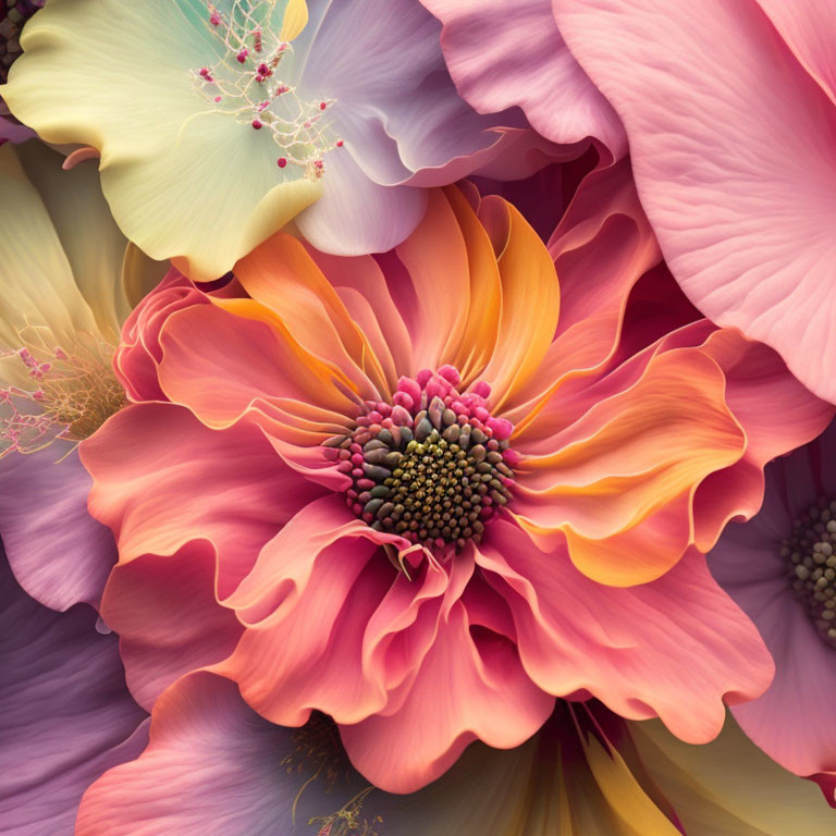 Colorful Close-Up of Digitally-Rendered Layered Flower