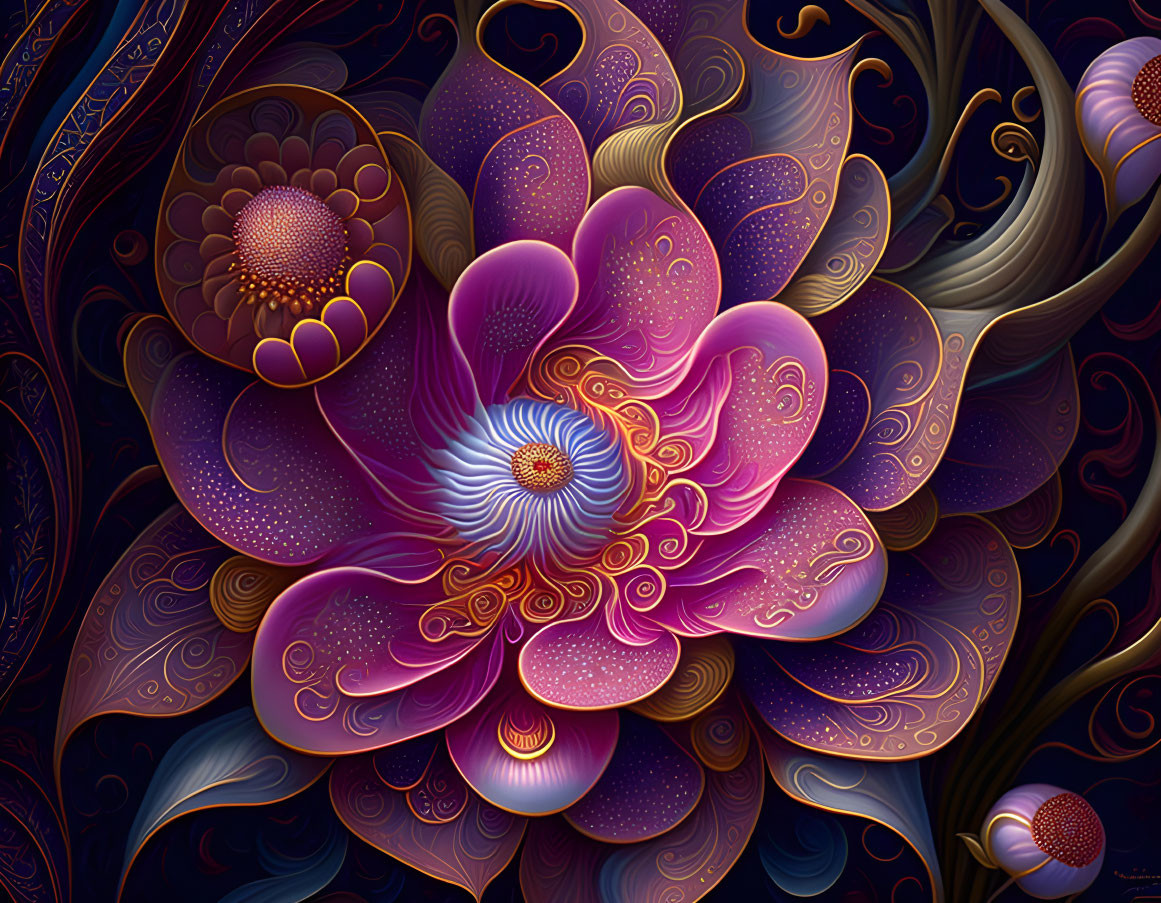 Colorful Stylized Flower Artwork on Dark Ornate Background