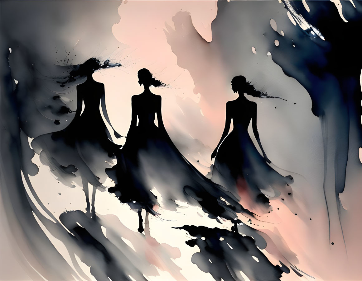 Abstract Watercolor Silhouettes of People in Black and Grey