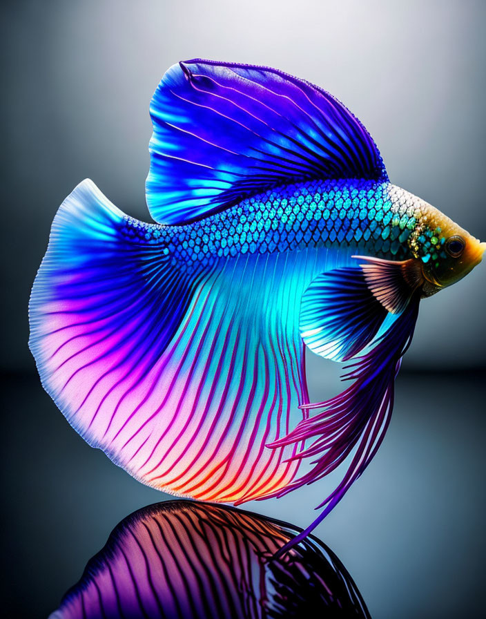 Vibrant Blue and Purple Betta Fish with Flowing Fins