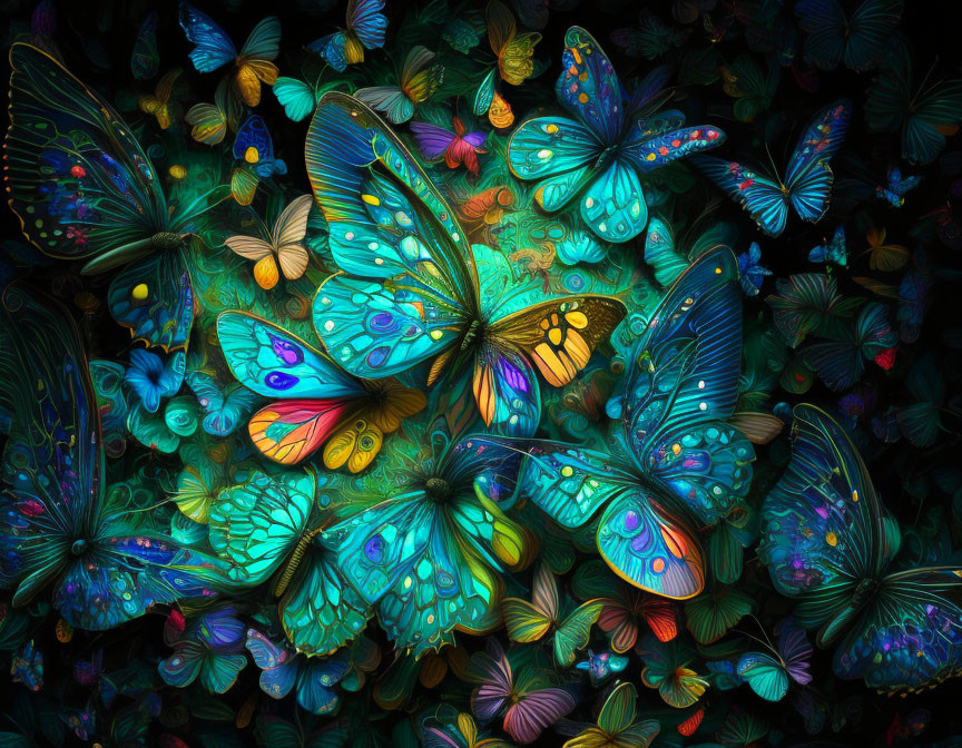 Colorful Digital Butterfly Illustrations on Dark Background