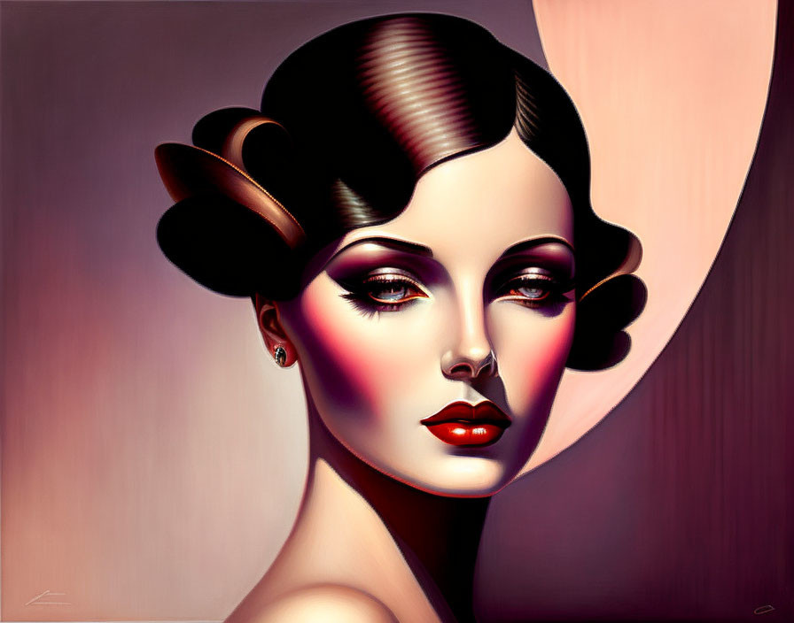 Stylized woman illustration with red lipstick and dramatic eye makeup