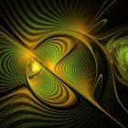 Vivid digital painting of lush green and gold fantasy flower on dark background