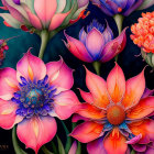 Colorful Stylized Flowers Illustration on Dark Background