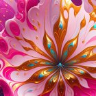 Detailed Pink and Purple Flower Cluster with Golden Bloom in Digital Art