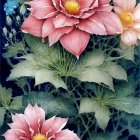 Detailed Vertical Image of Large Pink Flowers with Yellow Centers