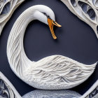 Stylized white swan with intricate feather details on dark background