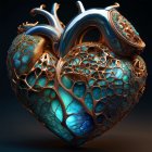 Intricate Metallic Heart with Glowing Orange Interior