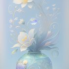 Delicate White and Blue Flower Arrangement on Pastel Blue Background