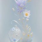 Delicate white and blue flora with crystal heart on textured blue background