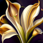 Realistic Painting of White Calla Lilies on Dark Background