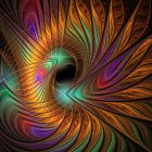 Colorful Swirling Fractal Design on Black Background