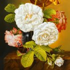Colorful digital painting of mixed flowers in full bloom on a dark background
