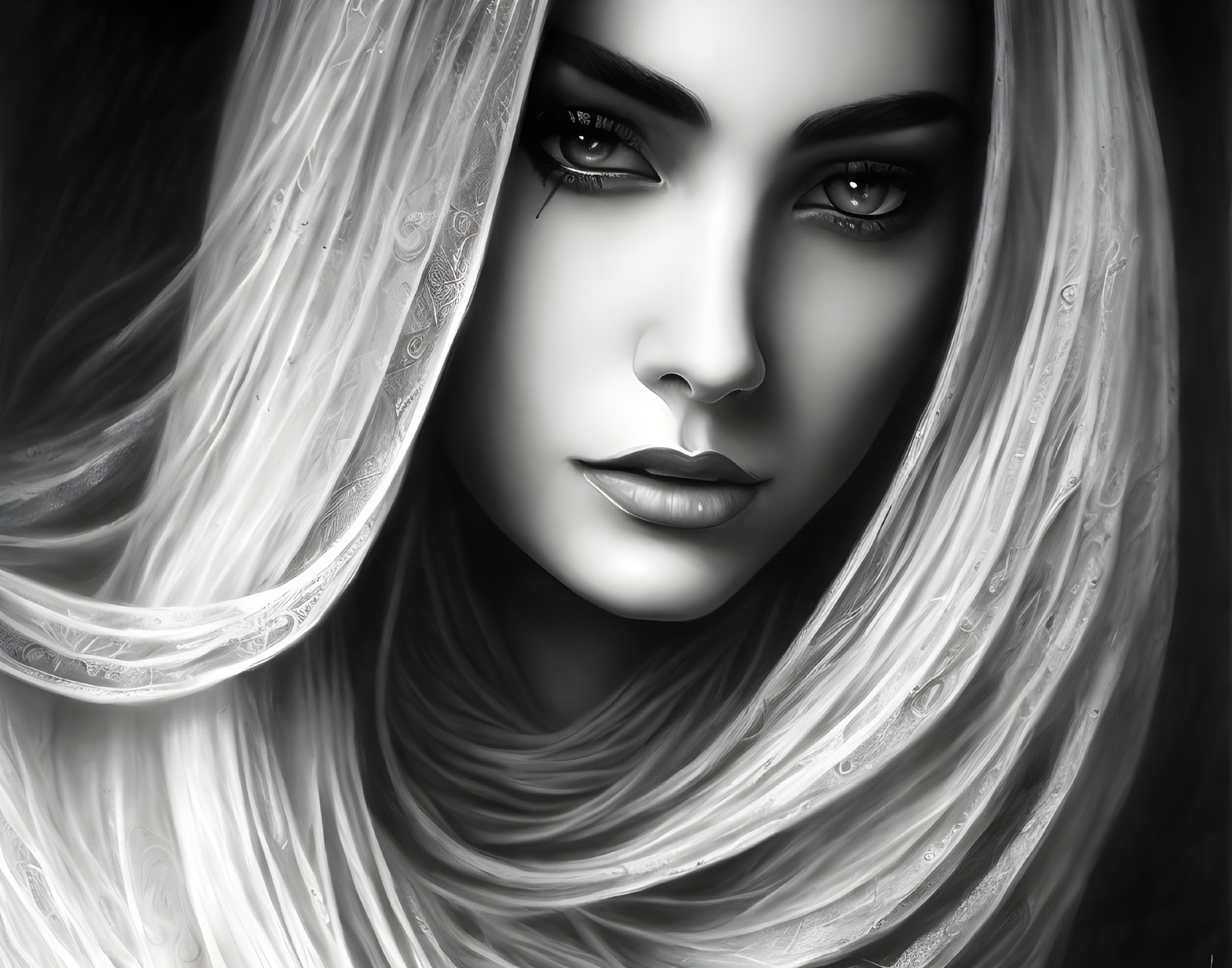 Monochrome Portrait of a Woman with Captivating Eyes