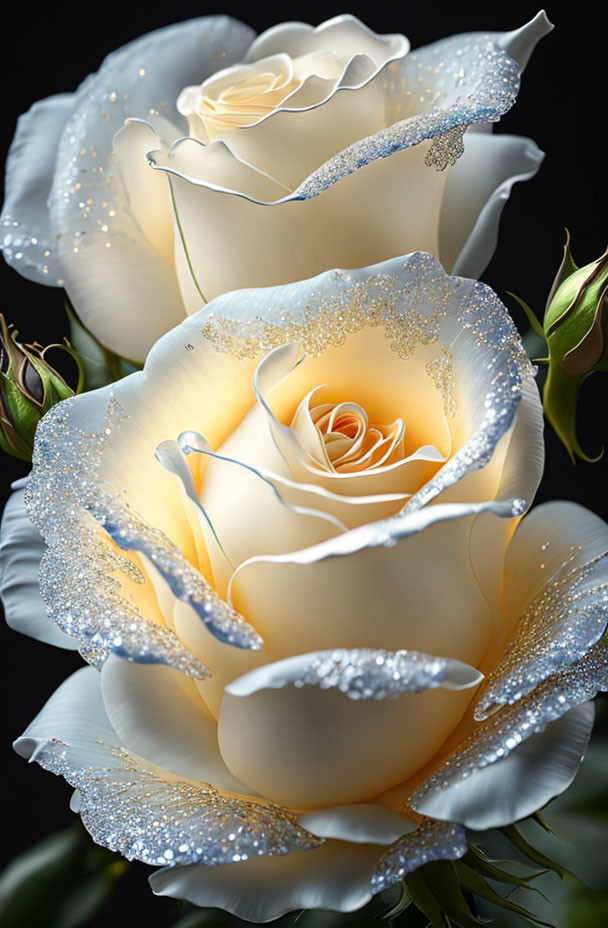 White Roses with Glitter on Dark Background