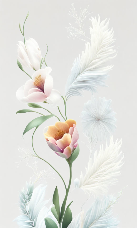 Stylized pastel flowers on bright background