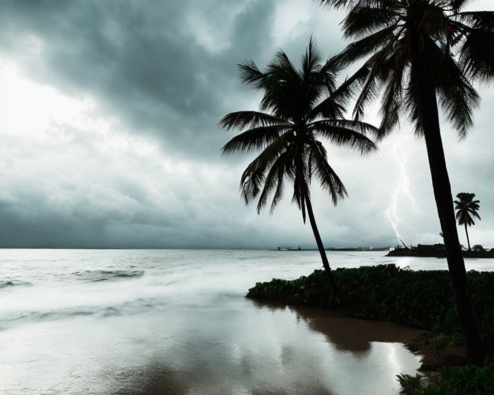 Stormy Seascape: Dark Clouds, Swirling Waves, Lightning