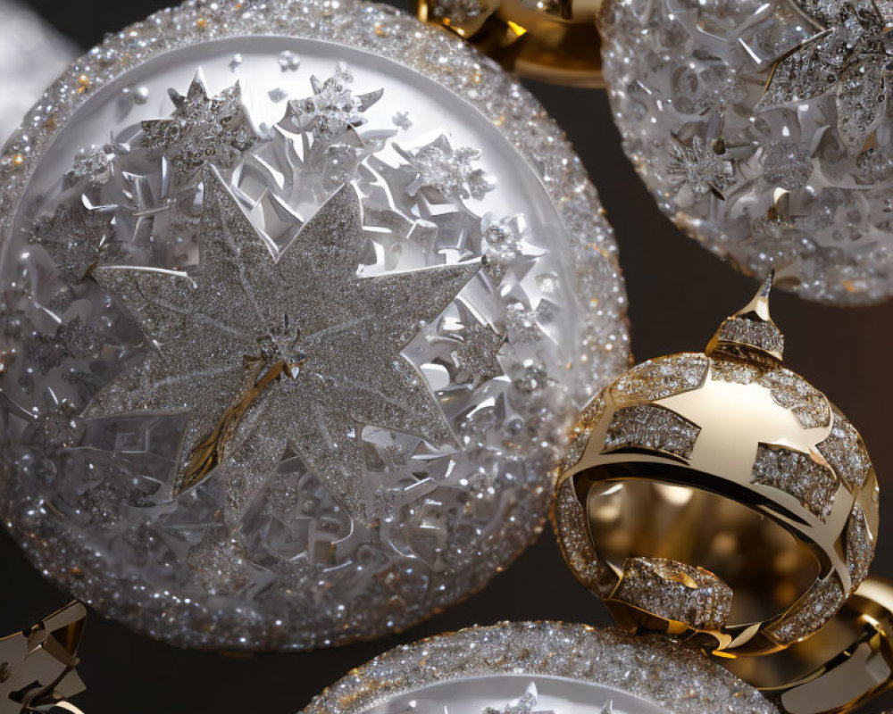 Shiny Silver and Gold Christmas Baubles with Star Patterns