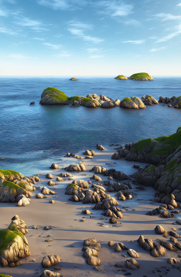 Serene Coastal Landscape with Rocky Outcrops and Blue Ocean