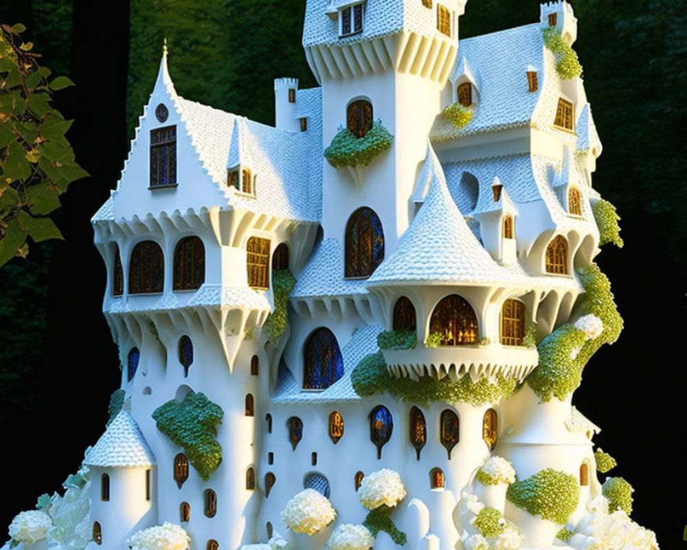 Intricate Fairytale Castle Cake with Ivy and Towers