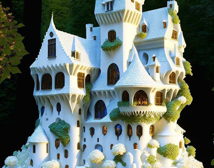 Intricate Fairytale Castle Cake with Ivy and Towers