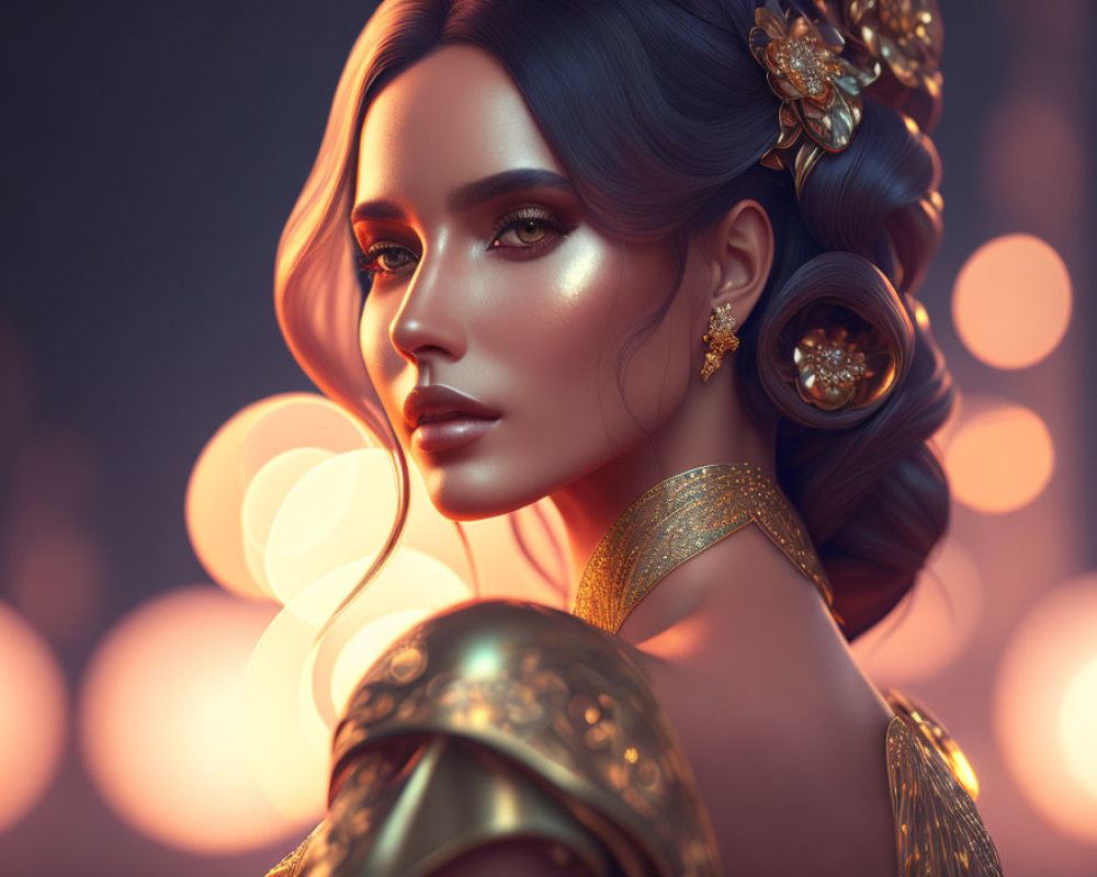 Elaborate hair accessories on woman in digital art portrait